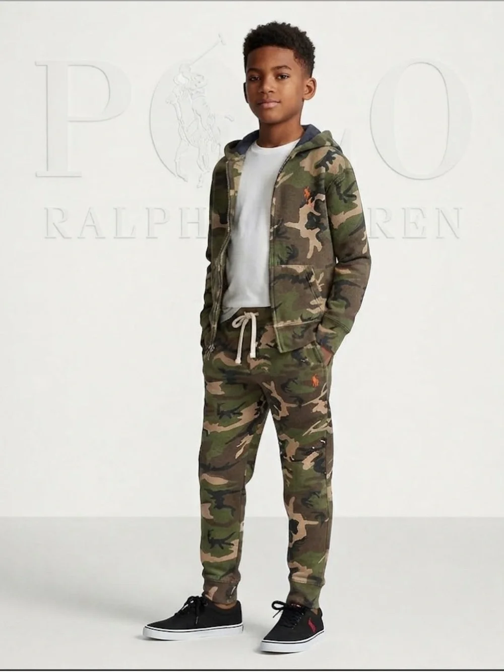 Authentic Polo Ralph Lauren signature designer boys camouflage sweatsuit set M
